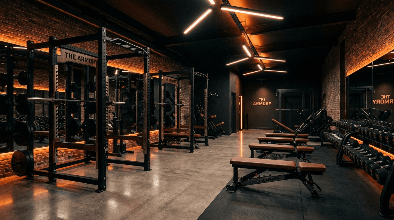 Premium private gym interior with main workout zone